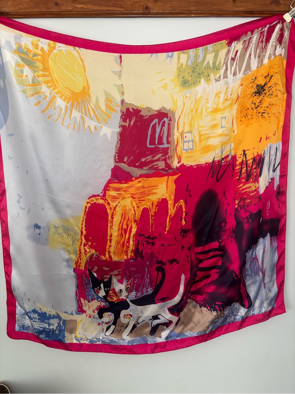Silk scarf featuring cats